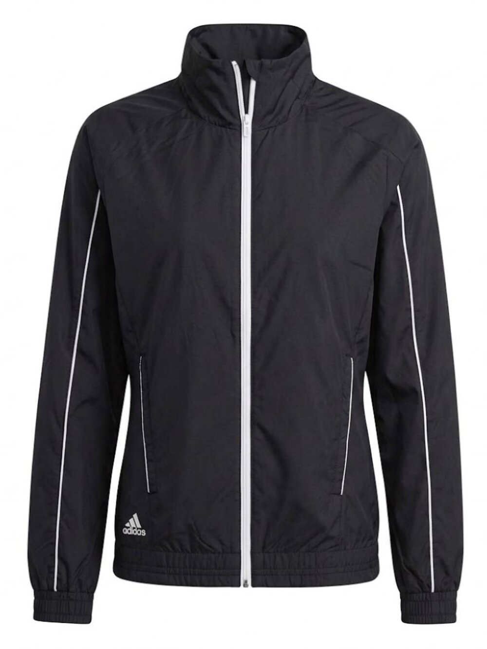 adidas Black Lightweight Full-Zip Windbreaker Jacket with White Trim